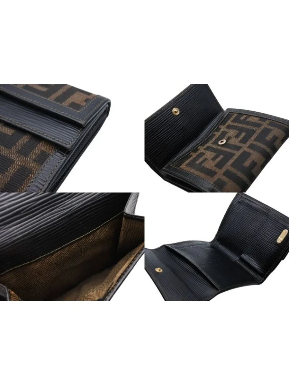 Fendi Zucca Pattern Trifold Wallet Compact Canvas Leather Brown Gold